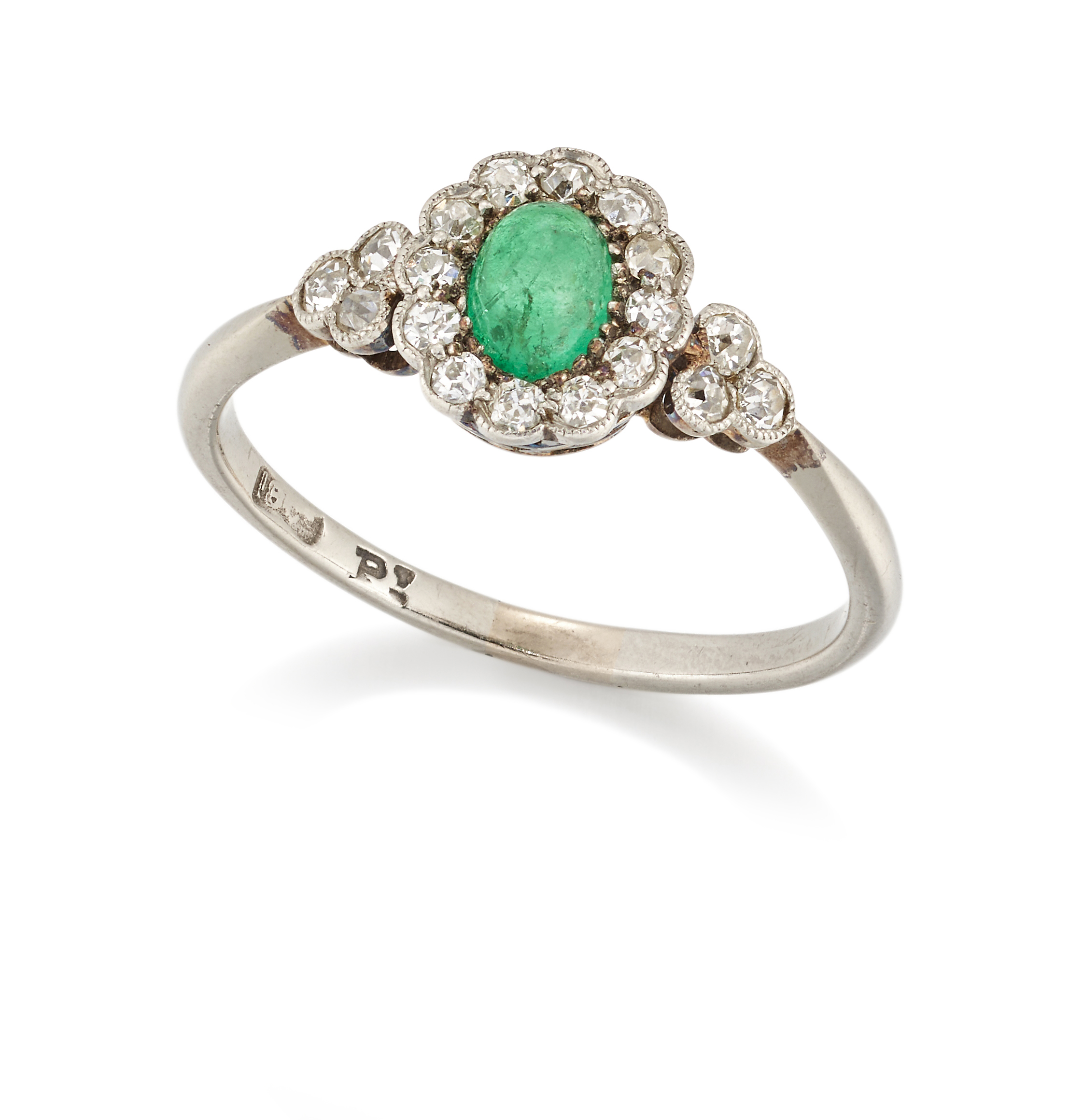 An early 20th century emerald and diamond cluster ring,