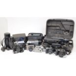 A quantity of film and digital cameras and recorders with various lenses and accessories, to incl...