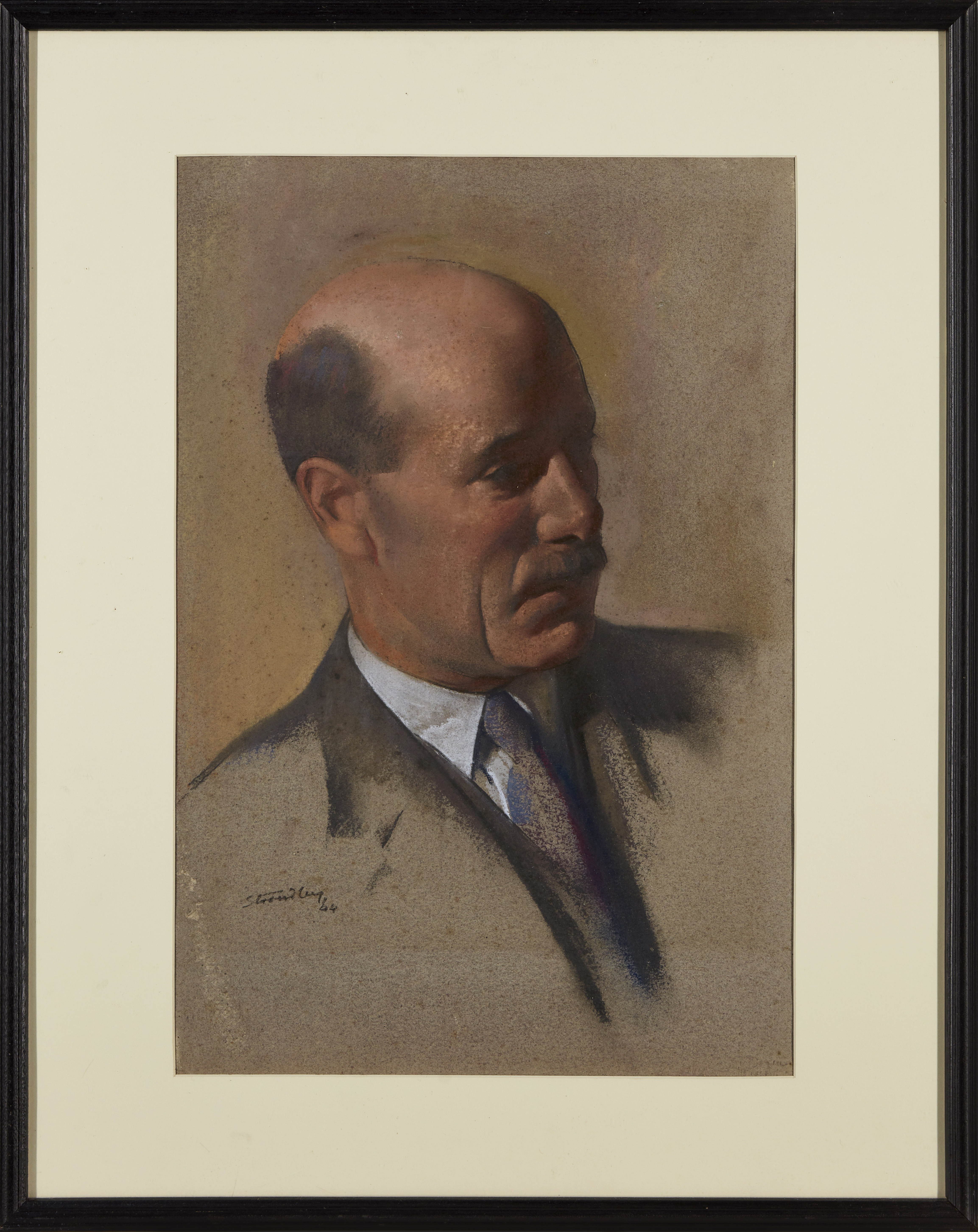 James Stroudley,  British 1906-1985-  Portrait of a man, 1944;  pencils and chalk, signed and d... - Image 2 of 3