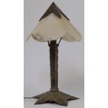 After a design by Albert Cheuret, a cast metal 'Cactus' style table lamp with alabaster shade, se...