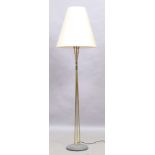 A French standard lamp, c.1950/60s, with tapered shade on tripod brass stand and circular base, 1...