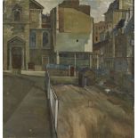 European school,  20th century-  Town scene;  oil on canvas, with abstract on the reverse, 91 x...