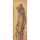 Angelo Iarusso,  Italian 1923-1990-  Old man with hands in pocket, 1967;  oil on felt, signed u...