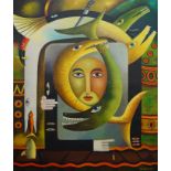 Clemente Segrera,  Cuban b.1951-  Face with animals, 2017;  oil on canvas, signed and dated low...