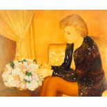 Guy Seradour,  French 1922-2007-  Lady with flowers;  oil on canvas, signed 'Guy Seradour' (lo...