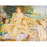 After Pierre-Auguste Renoir,  French 1841-1919-  Les Grandes Baigneuses;  oil on canvas, bears ...