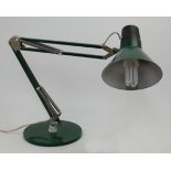A Danish green-painted metal angle-poise adjustable lamp, 20th century, approximately 80cm high a...
