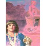 British School,  late 20th century-  Portrait of a lady with a terrier; pastel, 75.7 x 56.2 cm....