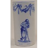 Emile Gallé, French, 1846-1904: a faience cylindrical vase, decorated in blue and white with a be...