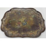 A large Victorian papier-mâché tray, mid-19th century, of scalloped form, decorated with central ...