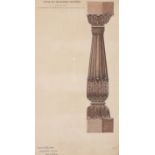 An architectural study, 'Detail of a Pillar for a Chattery', pencil and watercolour, with scale, ...