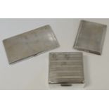 Two silver cigarette cases and a silver cigarette box, comprising: a rectangular cigarette case, ...