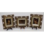 Three Victorian crystoleum pictures, late 19th century, depicting a young girl and boy, a young l...