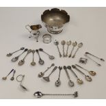 A quantity of silver and white metal, to include: an Edwardian circular bowl, London, 1909, proba...