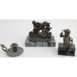 Two bronze sculptures, late 19th / 20th century, to include an unsigned figure group of two child...