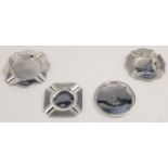 Three silver ashtrays, comprising: a square engine turned ashtray, Birmingham, 1945, D Bros, 8cm ...