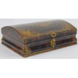 A papier-mâché box with domed cover, 19th century, the cover and box gilt decorated with elaborat...