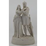 A Victorian parian figural group of Lancelot and Guinevere, unmarked, 19th century, the two figur...