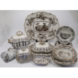 A quantity of ceramic grey transfer printed wares, 19th-20th centuries, to include a group of  ‘C...