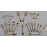 A quantity of silver flatware, to include: a set of six William IV spoons, London, 1837, William ...