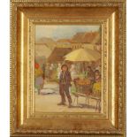 British Impressionist School,  early to mid 20th century-  Market Scene;  oil on canvas laid d...