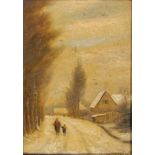 Anatol Buchholtz,  Polish 1927-2011-  Figures on a snowy path;  oil on board, signed 'A Buchho...