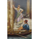 F. Taylor,  British, late 19th century-  A Venetian canal with a man in a gondola and a woman o...