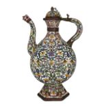 A Chinese cloisonne copper ewer for the Indian market, Qing Dynasty, China, early 20th century, o...