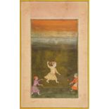 A young prince practicing polo, Imperial Mughal, 1730, opaque pigments heightened with gold on pa...