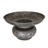 A large silver-inlaid bidri spittoon, Bidar, Deccan, India, early 18th century, of circular form,...