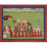 Maharana Sarup Singh (reg. 1842-61) in procession with attendants on foot, Udaipur, late19th-earl...