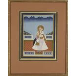 Portrait of a prince on a terrace, Jaipur, Rajasthan, India, circa 1850, opaque pigments heighten...