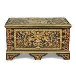 A large painted and gilt decorated Ottoman wood chest, 19th century, the red and green rectangula...