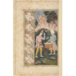 Two Youths in a landscape, Iran, probably Isfahan, 17th century or later, opaque pigments on pape...