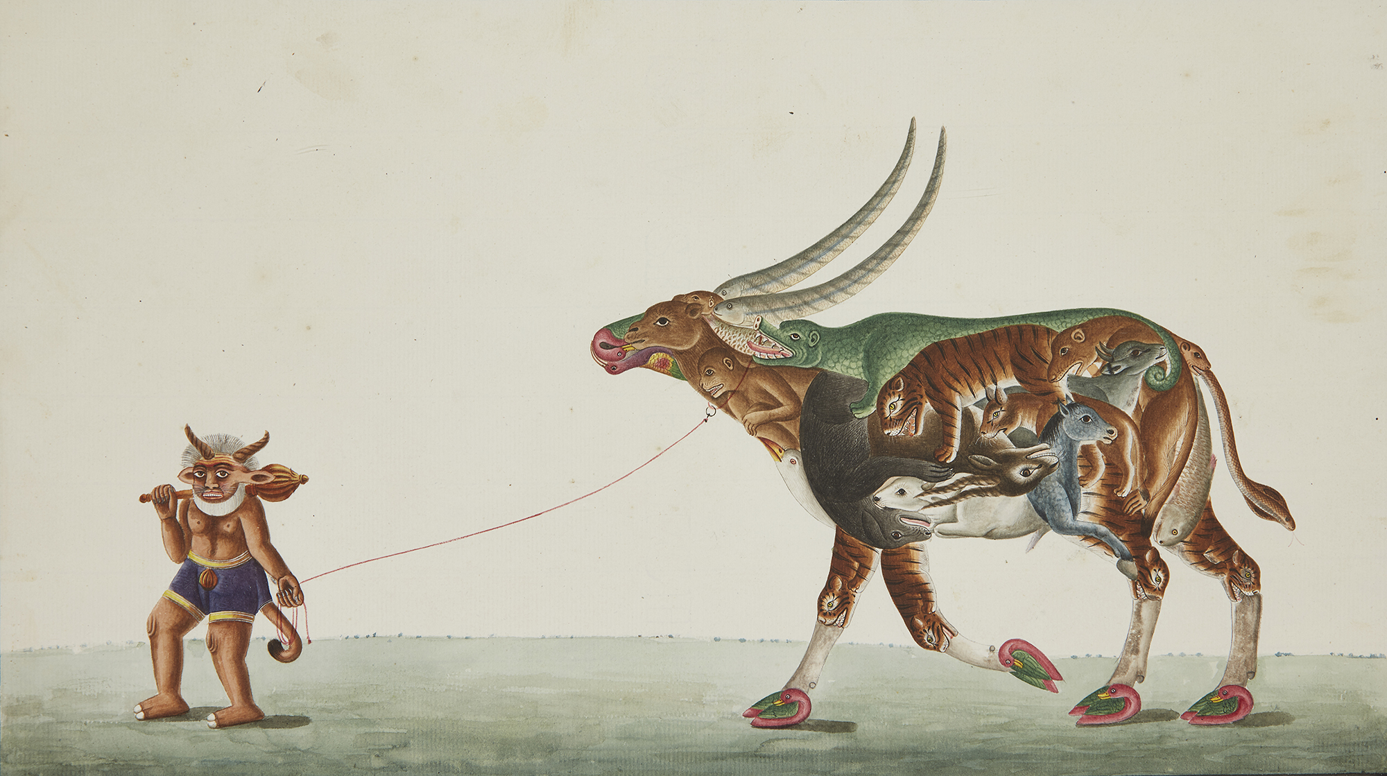 A Company School Painting with demon and composite long-horned bull, India, circa 1860s, opaque p...