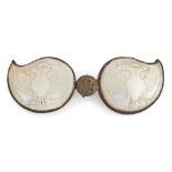 A shell and metal buckle, Balkans, 19th century, of winged form, the shell inserts on each side c...