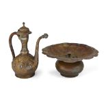 A Bukhara enamelled and silver set copper ewer and basin, Uzbekistan, second half 19th century, t...