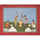 Women collecting rice, South India, circa 1830, opaque pigments on paper heightened with gold, de...