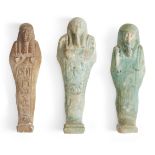 Three Egyptian glazed faience shabtis Late Dynastic Period