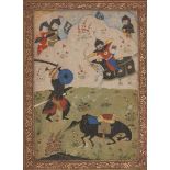 A battle scene, Timurid or Sultanate style, Iran or India, 15th century with later additions, opa...