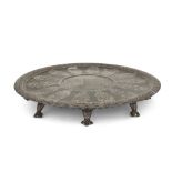 A bidri silver-inlaid footed tray, Bidar, Deccan, India, 18th century, of circular form on eight ...