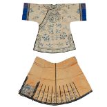 A Chinese silk embroidered robe and an unfinished silk Qing dynasty, late 19th century the robe...