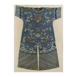 A Chinese silk embroidered blue ground 'dragon' robe back section Qing dynasty, 19th century De...