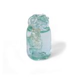 A Chinese aquamarine seal with bixie finial Qing dynasty, 19th century Finely carved from a tra...