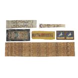 Five Chinese silk embroideries and one Japanese obi Late Qing dynasty and Meiji period Comprisi...