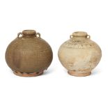 Two Thai stoneware jars Ayutthaya, 15th/16th century Each of globular form, the celadon-glazed ...