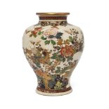 A large Japanese Satsuma baluster vase Meiji period, signed Satsuma, Chikusai, above the Shimazu...