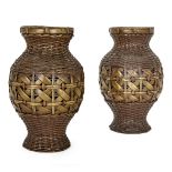 A pair of Japanese woven metal vases Meiji period, 19th century Finely woven in strips of metal...