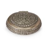 A Chinese repoussé silver box  Early 20th century Of oval shape with a flat base incised with f...