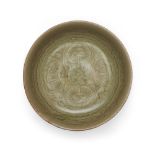 A Chinese Yaozhou-type celadon-glaze carved shallow bowl 20th century With gently rounded sides...